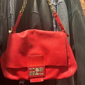 Large Fendi Mama Bag Red Rattlesnake Authentic Gold Tone Hardware